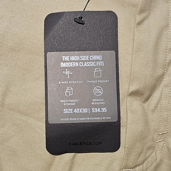 Fabletics The High Side Chino Khaki Tan Pants (Modern Classic Fit) 40×32 NWT - Picture 11 of 11